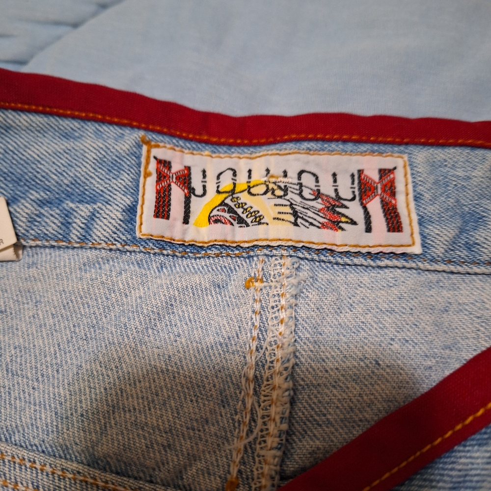 JouJou Patchwork Jeans Mom Jeans 90s Tribal Jeans 1990s Tapered Jeans Red Denim - Picture 6 of 7
